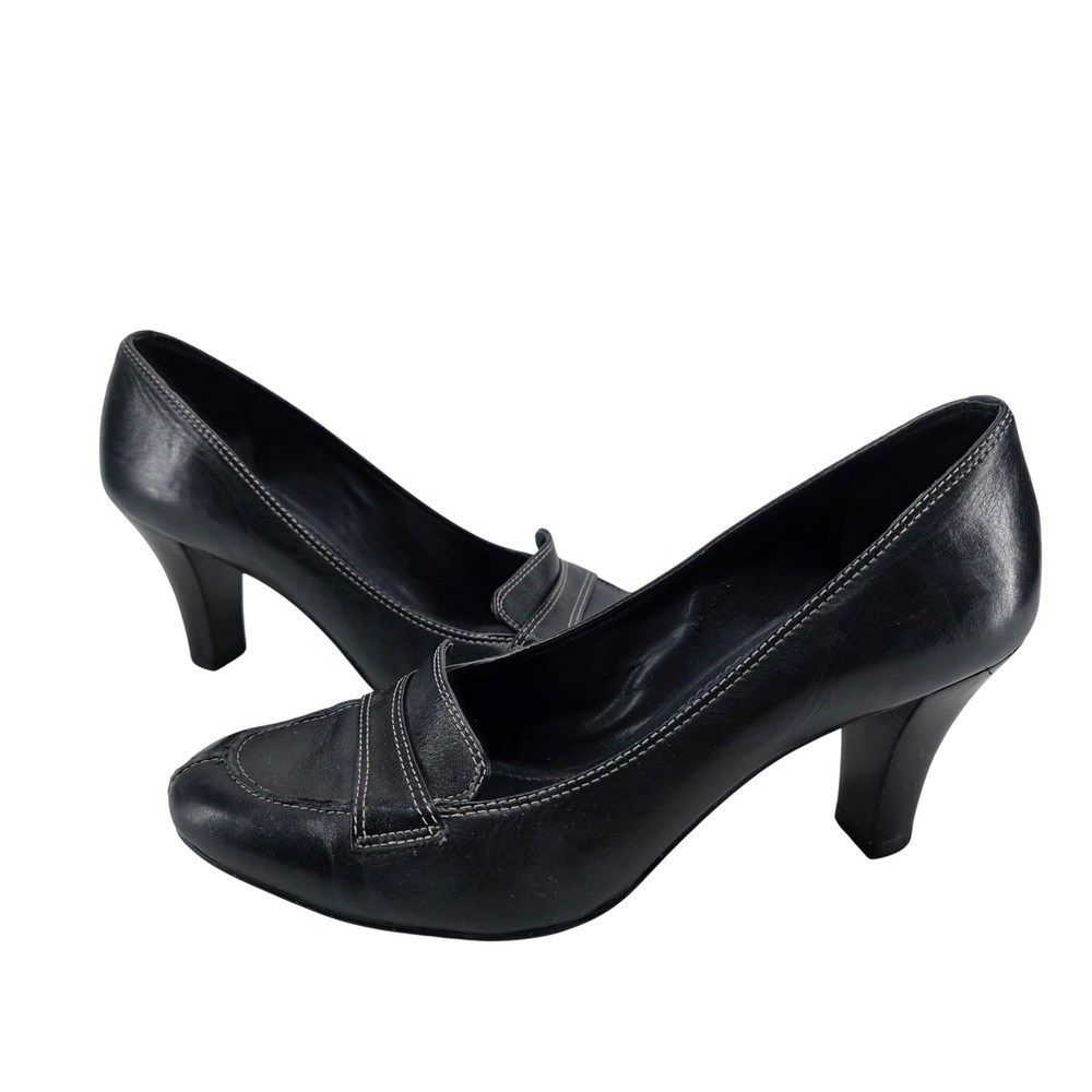 Alex Marie Trudie Loafer Pumps 9 M Navy Blue Leather Heels Dark Academia Preppy